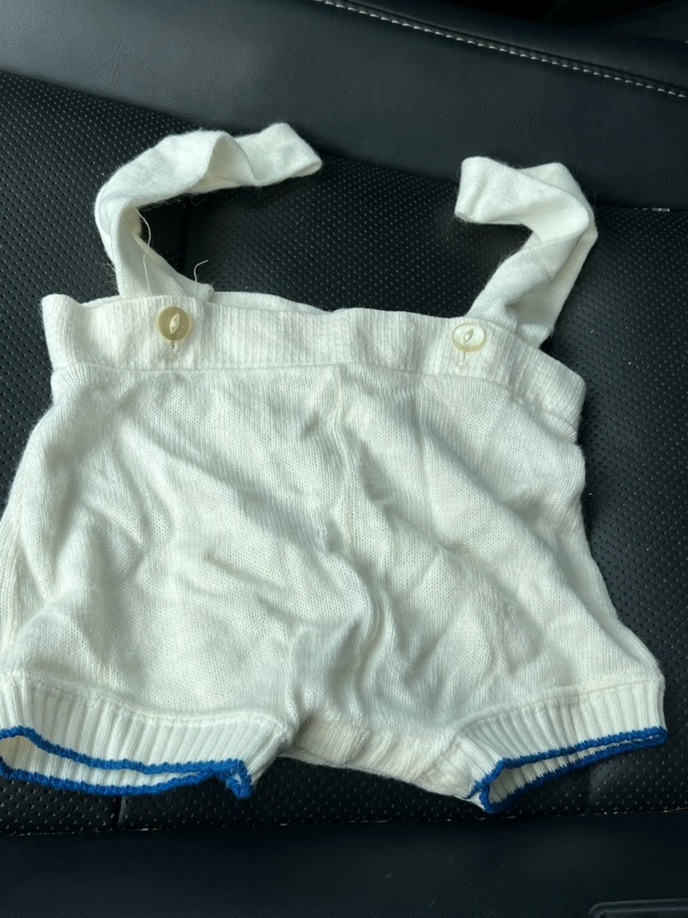 vintage soft Cream Knit Baby Romper with Blue Trim - Kids Accessories